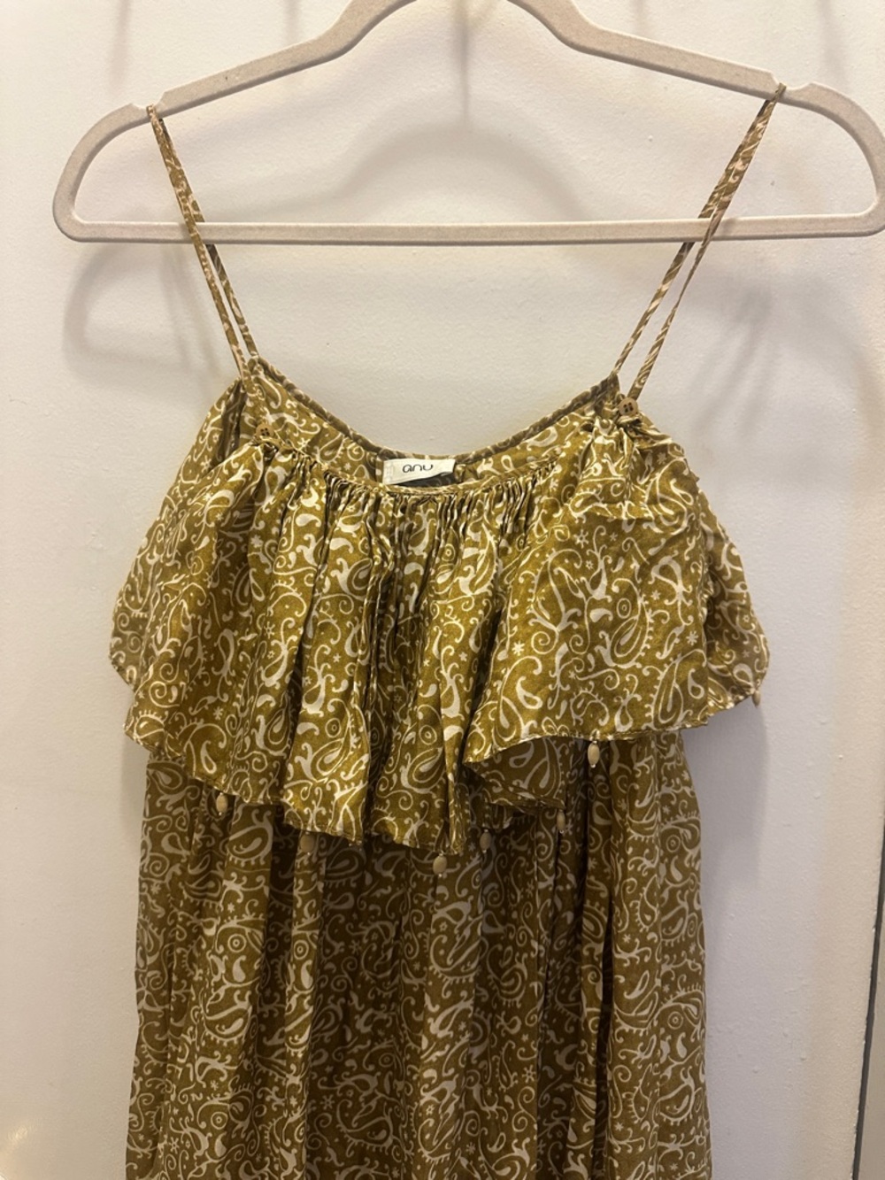 ANU 100% Silk Maxi Ruffle Sun Dress in Paisley